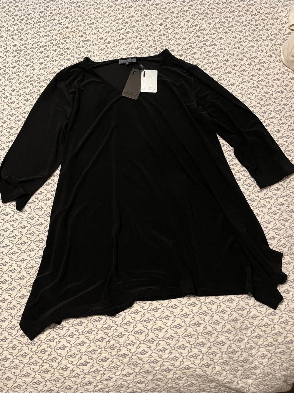 Alisha D NWT Black Women's V-Neck Tunic Top 3/4 Sleeves Size XL